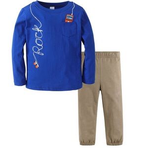 Blue “Rock” Long sleeve Tee & Brown Pants Boys 12m